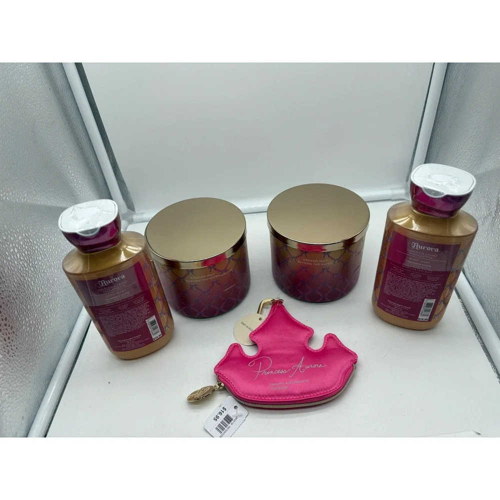 Bath Body Works Disney Princess AURORA 5pc Gift Set 3-Wick Candles Wash